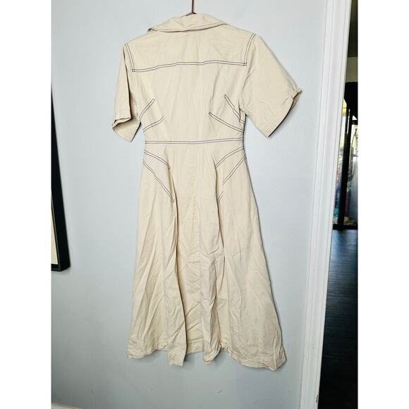 ROSETTA GETTY Beige Twill Cotton Short Sleeve Button Front Dress Size 4 - Picture 10 of 10